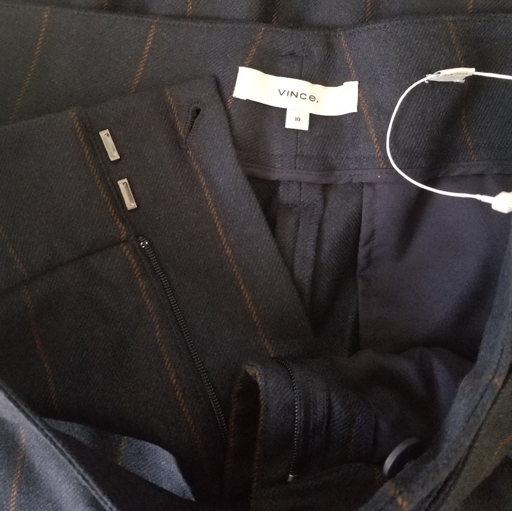 Front Pleat Striped Wide Leg Pants Dark Blue Size 10 - Picture 11 of 13
